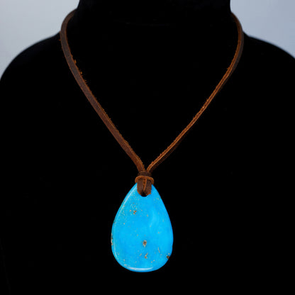Kingman High Blue Turquoise Leather Necklace with Adjustable Cowhide Cord 121