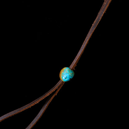 Kingman High Blue Turquoise Leather Necklace with Adjustable Cowhide Cord 121