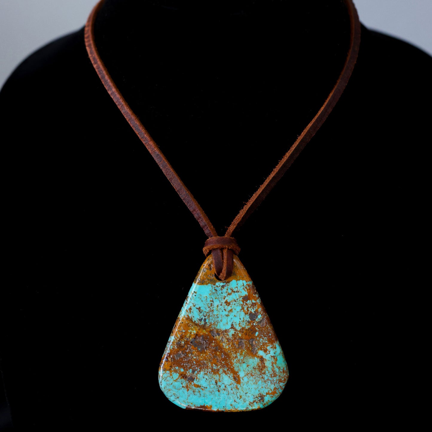 Kingman Turquoise Leather Necklace with Adjustable Cowhide Cord 122