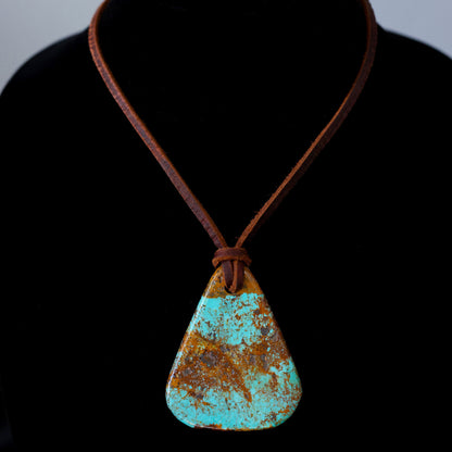Kingman Turquoise Leather Necklace with Adjustable Cowhide Cord 122