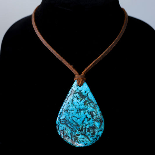 Kingman Turquoise Leather Necklace with Adjustable Cowhide Cord 123