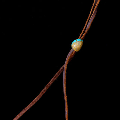 Kingman Turquoise Leather Necklace with Adjustable Cowhide Cord 124