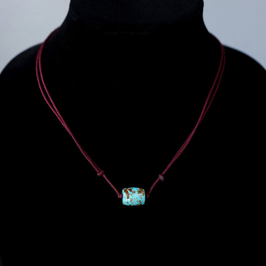 Kingman Turquoise Barrel Bead Necklace with Adjustable Cord 125