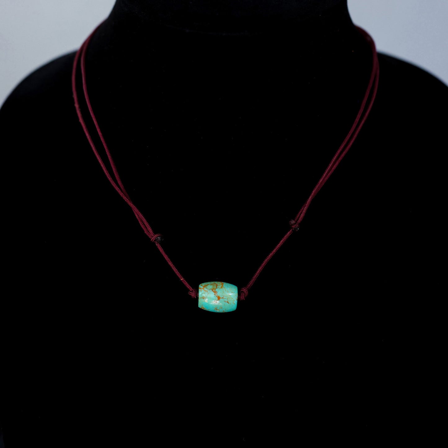 Kingman Turquoise Barrel Bead Necklace with Adjustable Cord 129