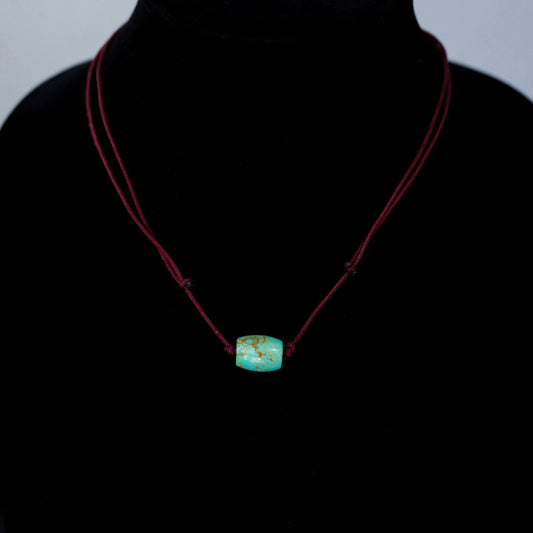 Kingman Turquoise Barrel Bead Necklace with Adjustable Cord 129