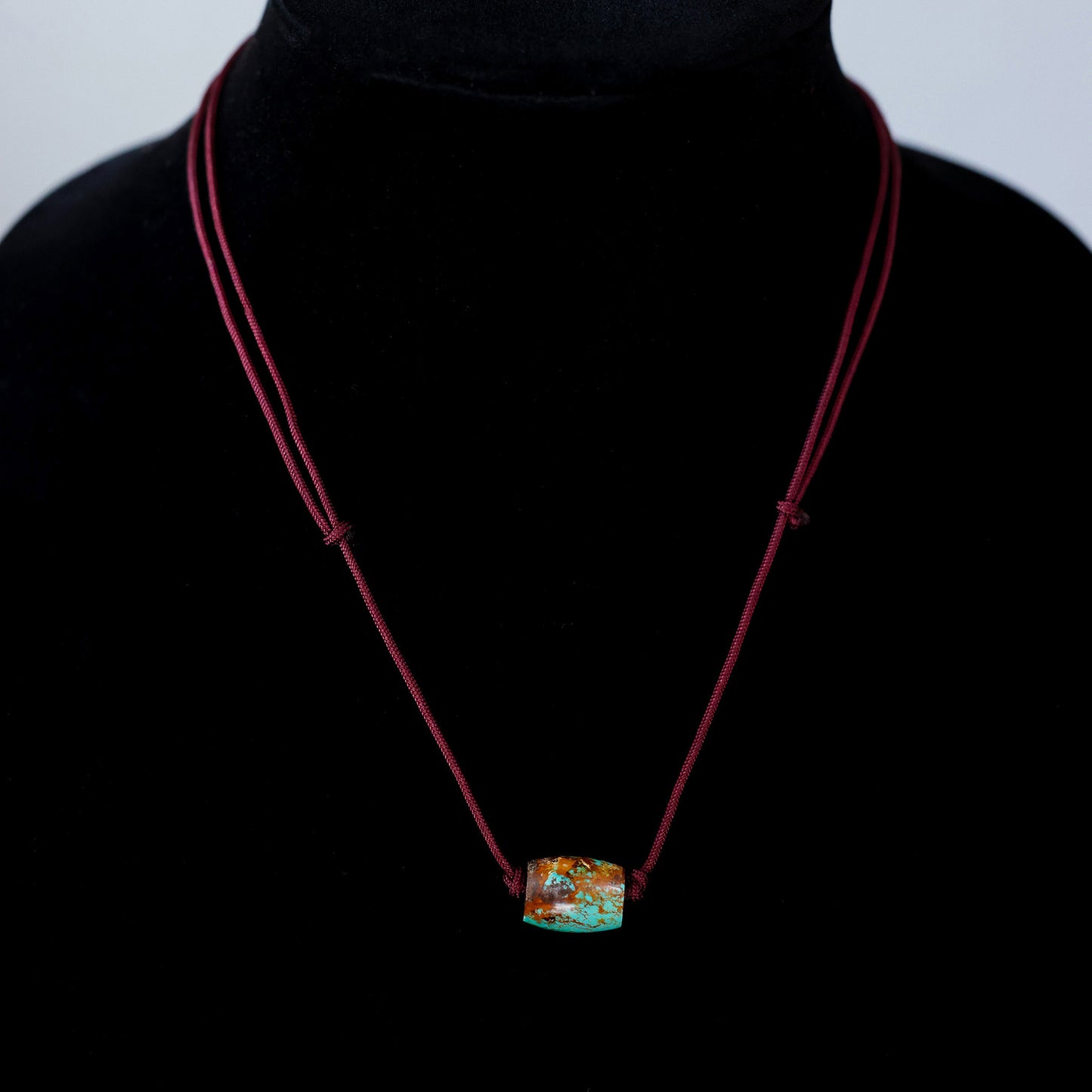 Kingman Turquoise Barrel Bead Necklace with Adjustable Cord 130