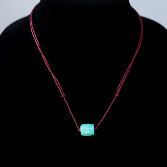 Kingman Turquoise Barrel Bead Necklace with Adjustable Cord 131