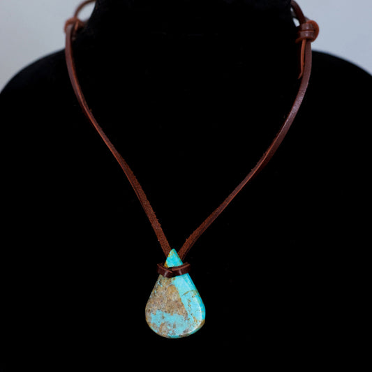 Kingman Turquoise Leather Necklace with Adjustable Cowhide Cord 136