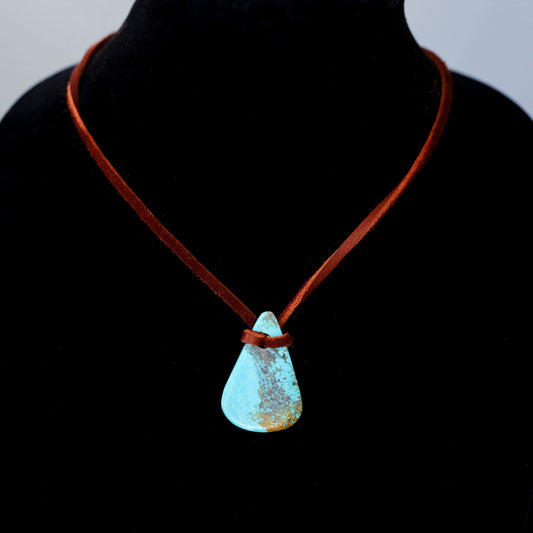 Kingman Turquoise Leather Necklace with Adjustable Deer Leather Cord 138