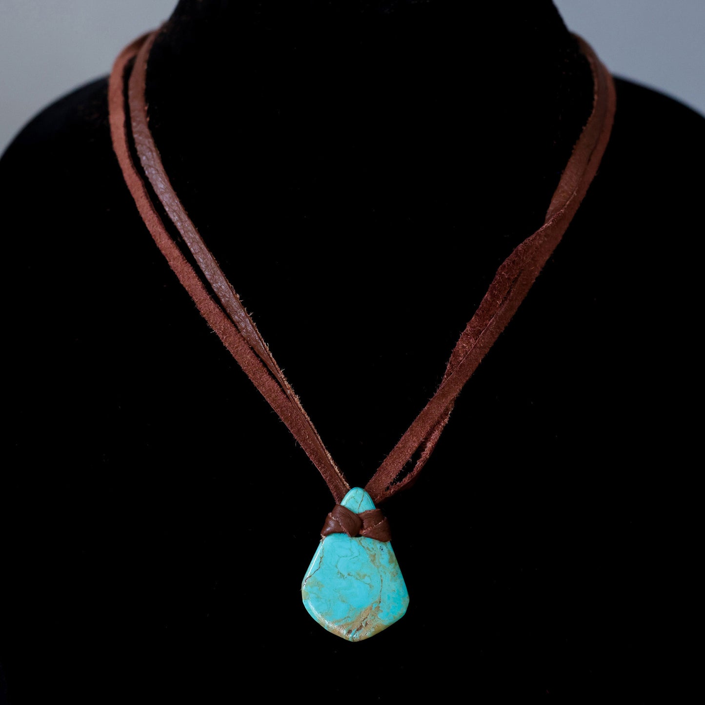 Kingman Turquoise Leather Necklace with Adjustable Deer Leather Cord 140