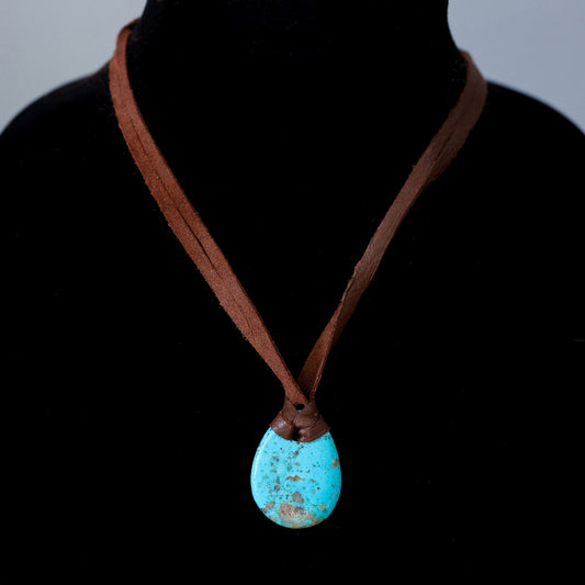 Kingman Turquoise Leather Necklace with Adjustable Deer Leather Cord 141