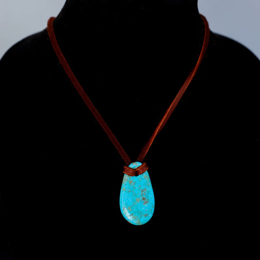 Kingman Turquoise Leather Necklace with Adjustable Deer Leather Cord 143