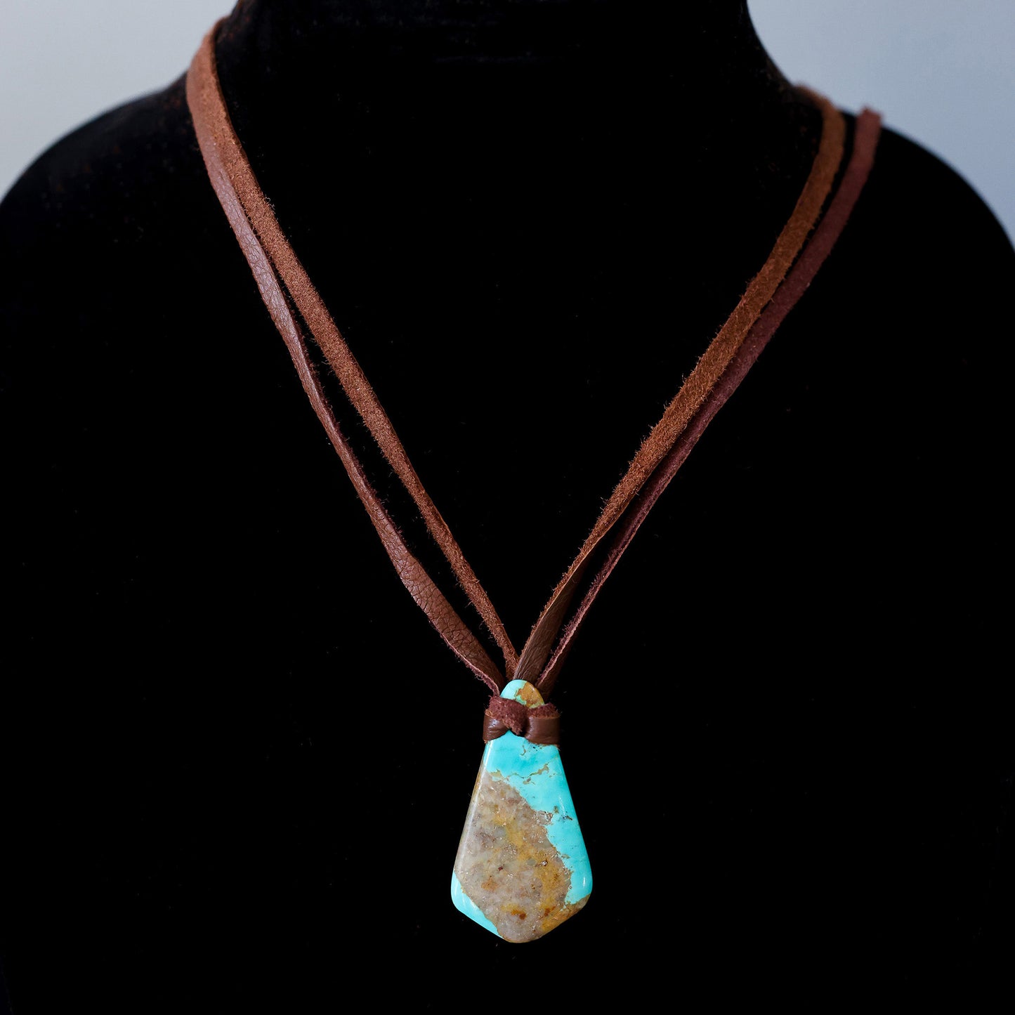 Kingman Turquoise Leather Necklace with Adjustable Deer Leather Cord 145