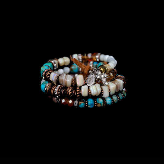 Kingman Turquoise, Sunstone & Mother of Pearl Wrap Bracelet 146