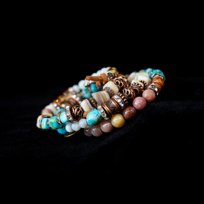 Kingman Turquoise, Sunstone & Mother of Pearl Wrap Bracelet 146