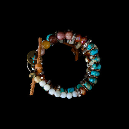 Kingman Turquoise, Sunstone & Mother of Pearl Wrap Bracelet 146