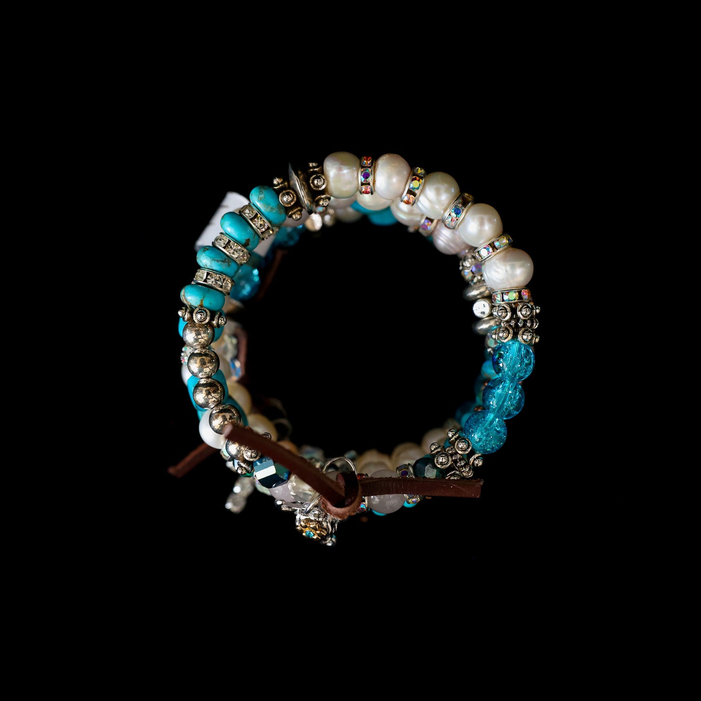 Kingman Turquoise, Freshwater Pearl & Rose Quartz Wrap Bracelet 147