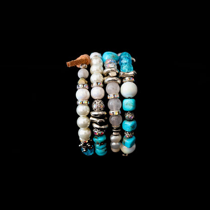 Kingman Turquoise, Freshwater Pearl & Rose Quartz Wrap Bracelet 148