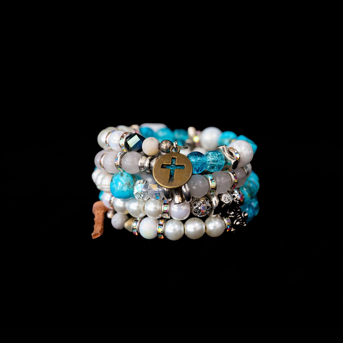 Kingman Turquoise, Freshwater Pearl & Rose Quartz Wrap Bracelet 148
