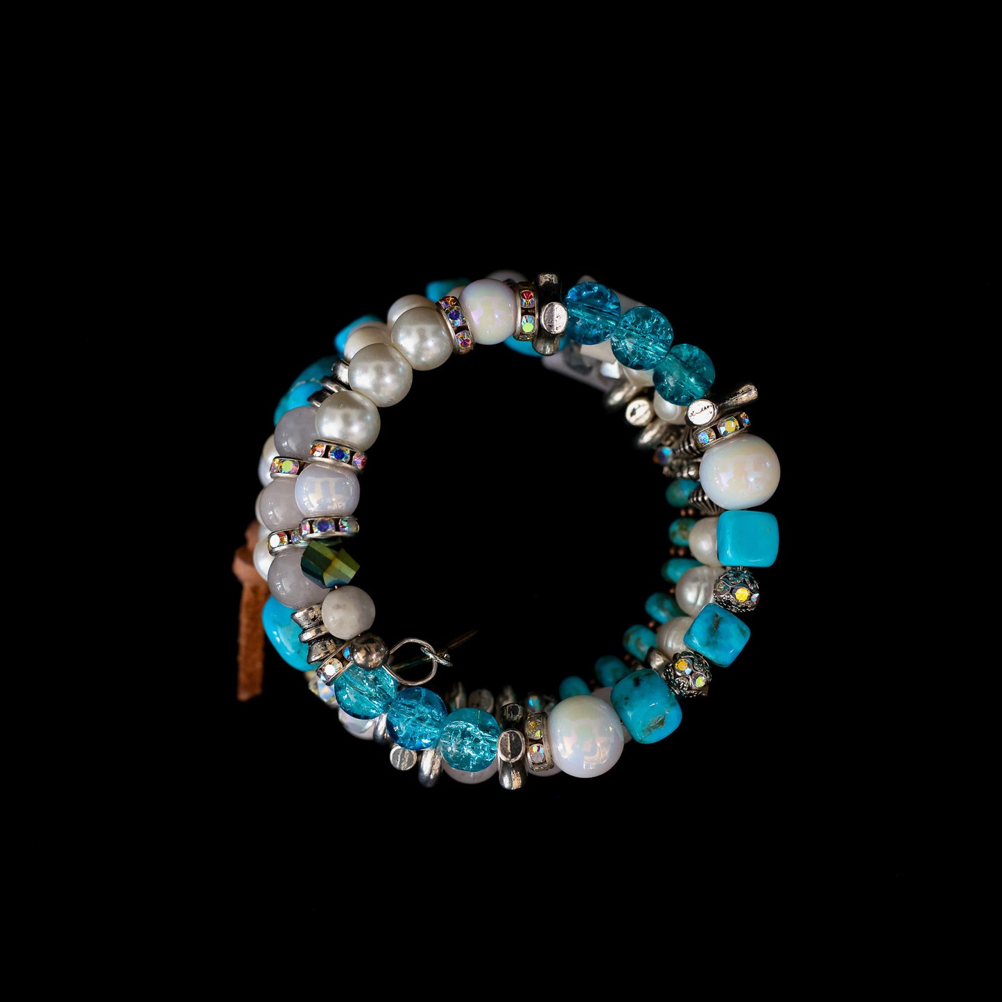 Kingman Turquoise, Freshwater Pearl & Rose Quartz Wrap Bracelet 148