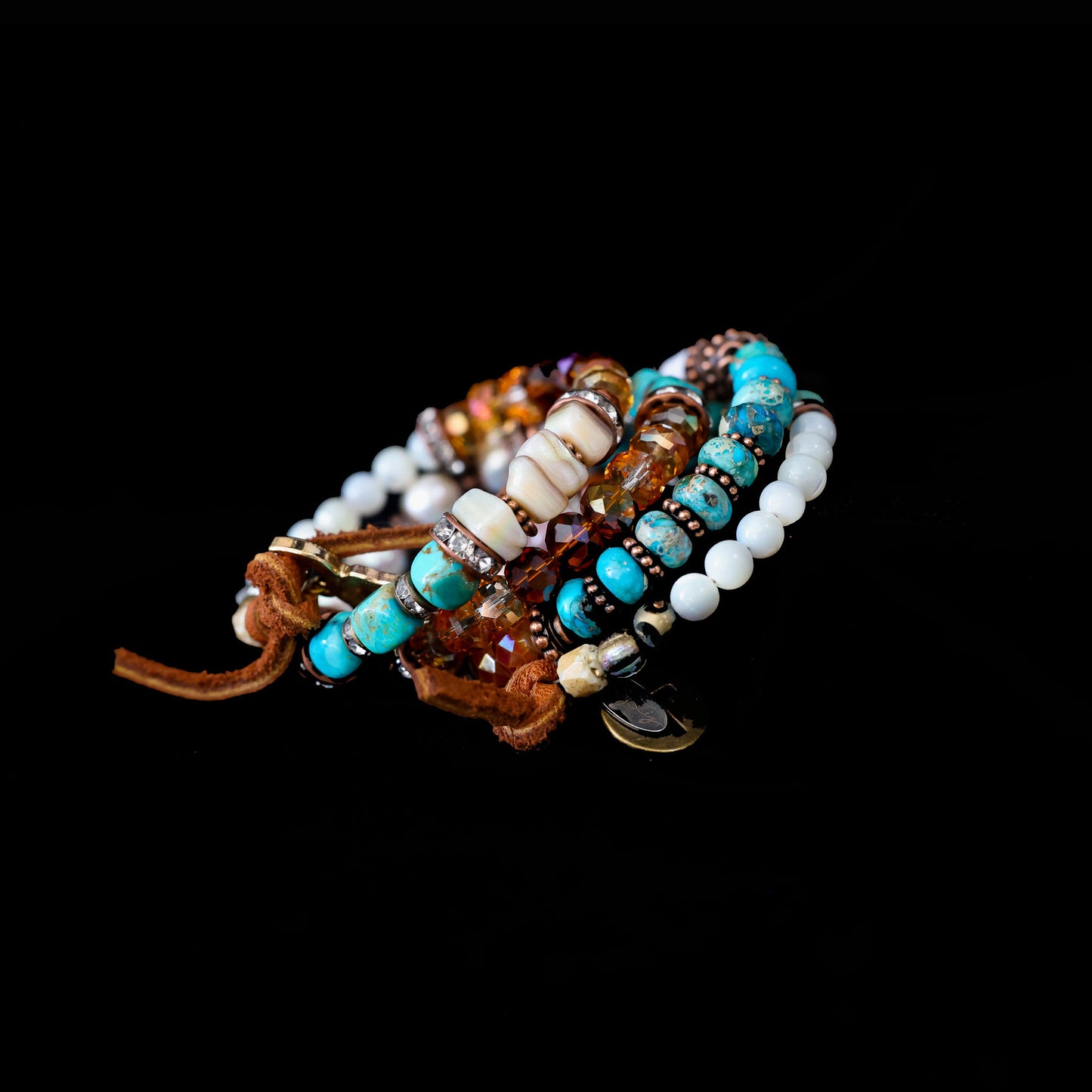 Kingman Turquoise, Freshwater Pearl, Sunstone & Mother of Pearl Wrap Bracelet 149