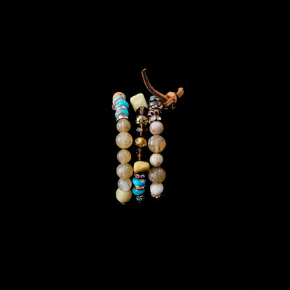 Kingman Turquoise, Unakite, Tiger's Eye & Citrine Wrap Bracelet 150