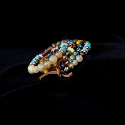 Kingman Turquoise, Unakite, Tiger's Eye & Citrine Wrap Bracelet 150
