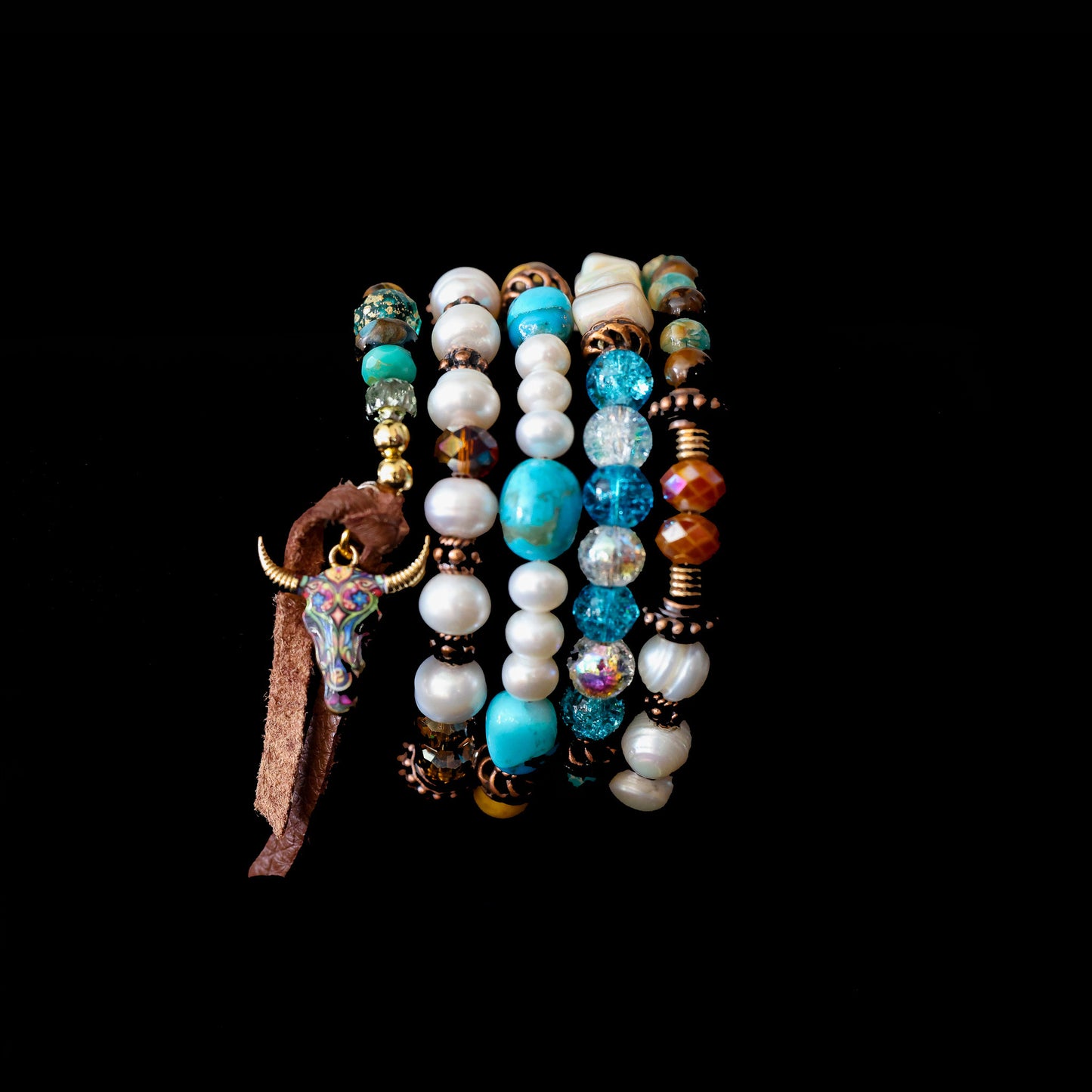 Kingman Turquoise & Freshwater Pearl Wrap Bracelet 151