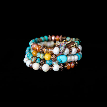 Kingman Turquoise & Freshwater Pearl Wrap Bracelet 151