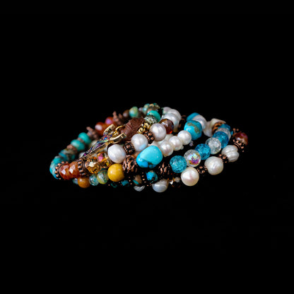 Kingman Turquoise & Freshwater Pearl Wrap Bracelet 151