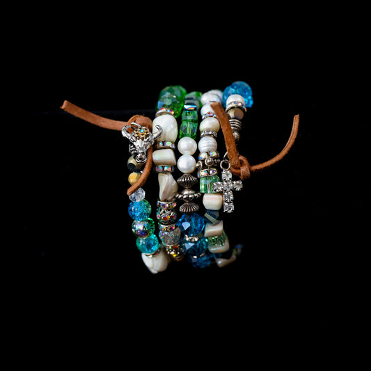 Freshwater Pearl Wrap Bracelet with Glass Beading 153