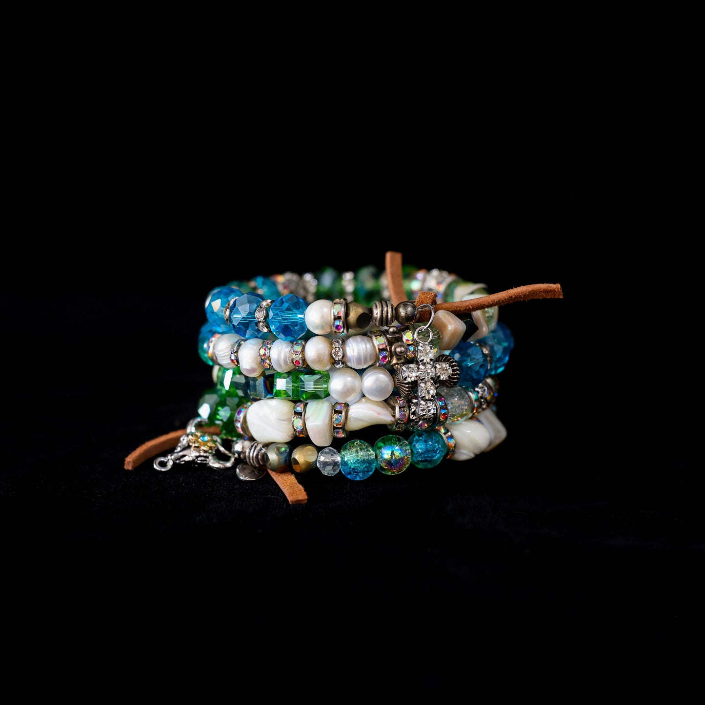 Freshwater Pearl Wrap Bracelet with Glass Beading 153