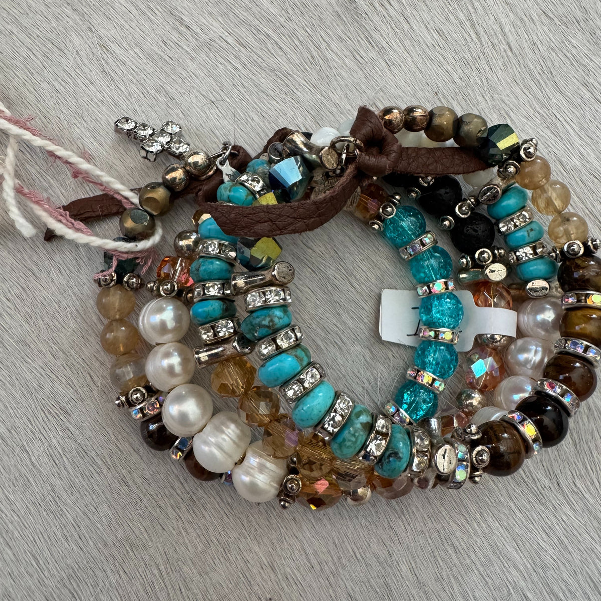 Kingman Turquoise, Freshwater Pearl & Tigers Eye Wrap Bracelet 154