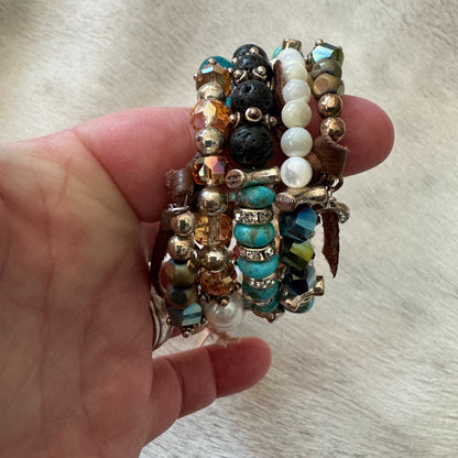 Kingman Turquoise, Freshwater Pearl & Tigers Eye Wrap Bracelet 154