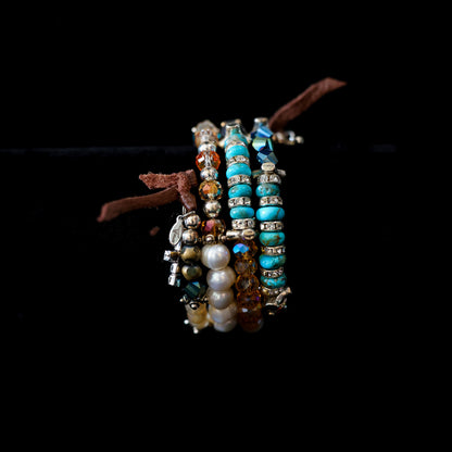 Kingman Turquoise, Freshwater Pearl & Tigers Eye Wrap Bracelet 154
