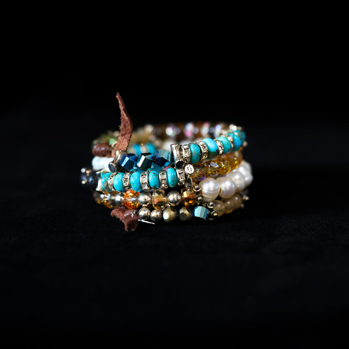 Kingman Turquoise, Freshwater Pearl & Tigers Eye Wrap Bracelet 154