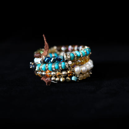 Kingman Turquoise, Freshwater Pearl & Tigers Eye Wrap Bracelet 154