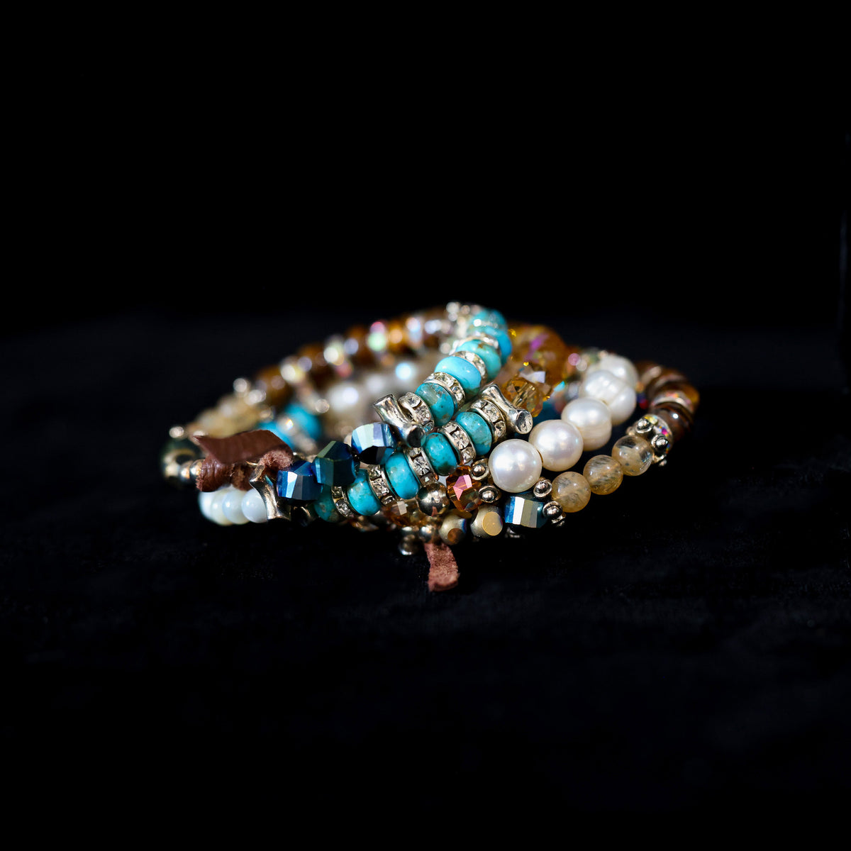 Kingman Turquoise, Freshwater Pearl & Tigers Eye Wrap Bracelet 154