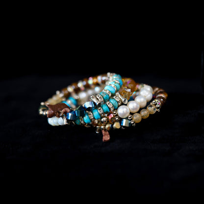 Kingman Turquoise, Freshwater Pearl & Tigers Eye Wrap Bracelet 154