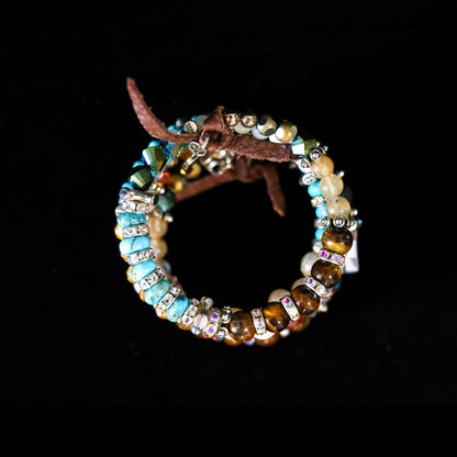 Kingman Turquoise, Freshwater Pearl & Tigers Eye Wrap Bracelet 154