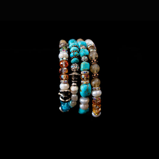 Kingman Turquoise & Freshwater Pearl Wrap Bracelet 155