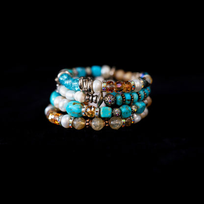 Kingman Turquoise & Freshwater Pearl Wrap Bracelet 155