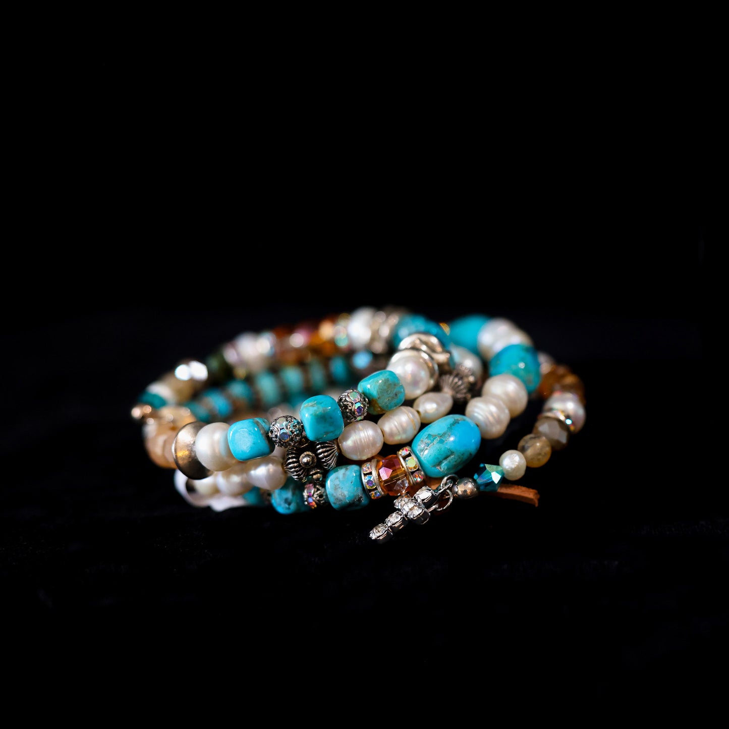 Kingman Turquoise & Freshwater Pearl Wrap Bracelet 155