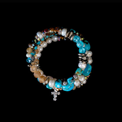 Kingman Turquoise & Freshwater Pearl Wrap Bracelet 155