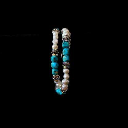 16–21" Kingman Turquoise & Freshwater Pearl Convertible Necklace & Bracelet 156