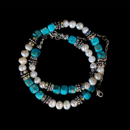 16–21" Kingman Turquoise & Freshwater Pearl Convertible Necklace & Bracelet 156