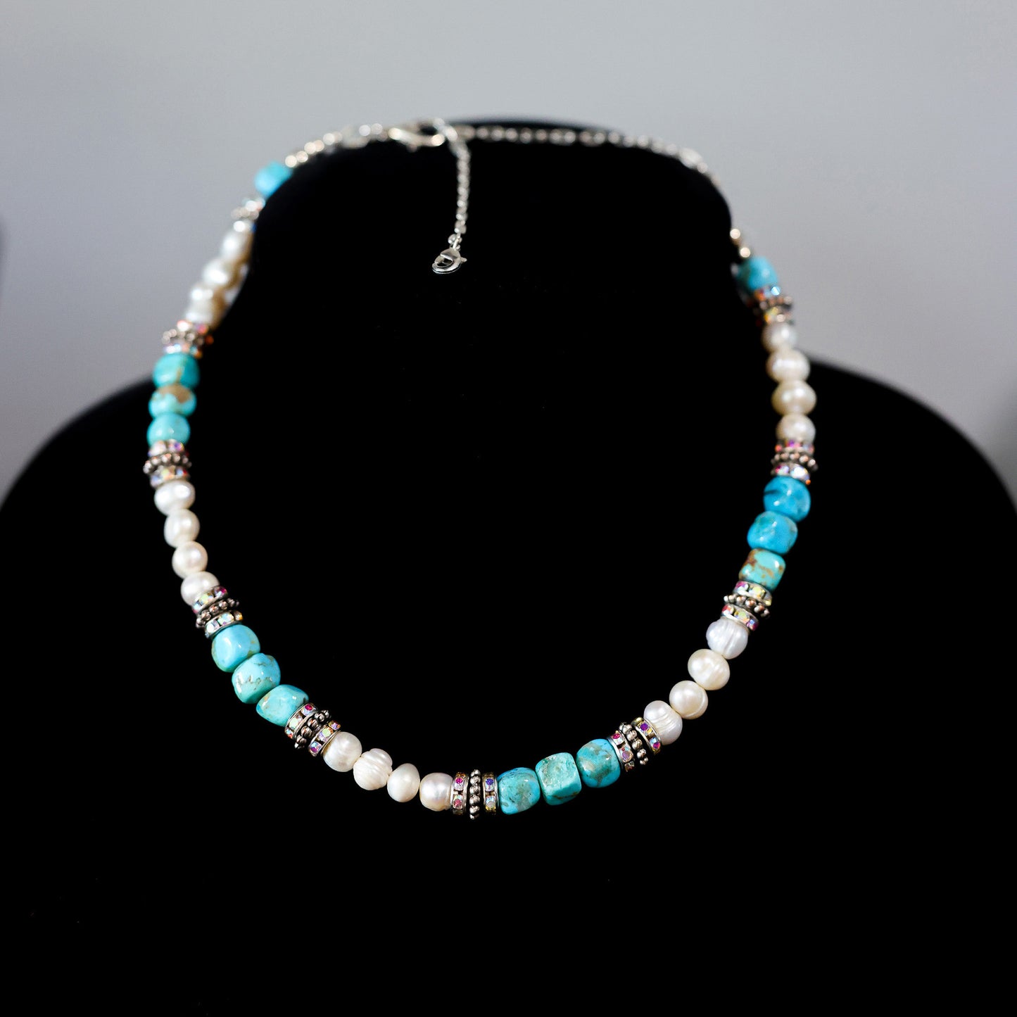 13–18" Kingman Turquoise & Freshwater Pearl Convertible Necklace & Bracelet 157