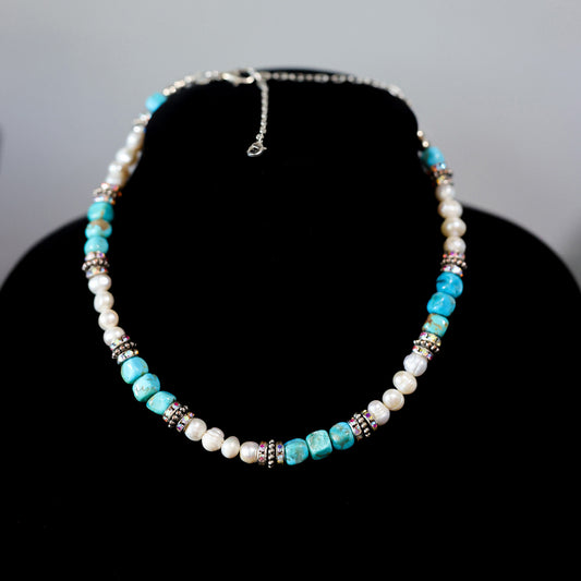 13–18" Kingman Turquoise & Freshwater Pearl Convertible Necklace & Bracelet 157