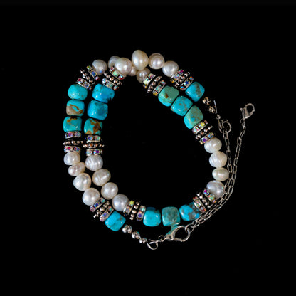 13–18" Kingman Turquoise & Freshwater Pearl Convertible Necklace & Bracelet 157