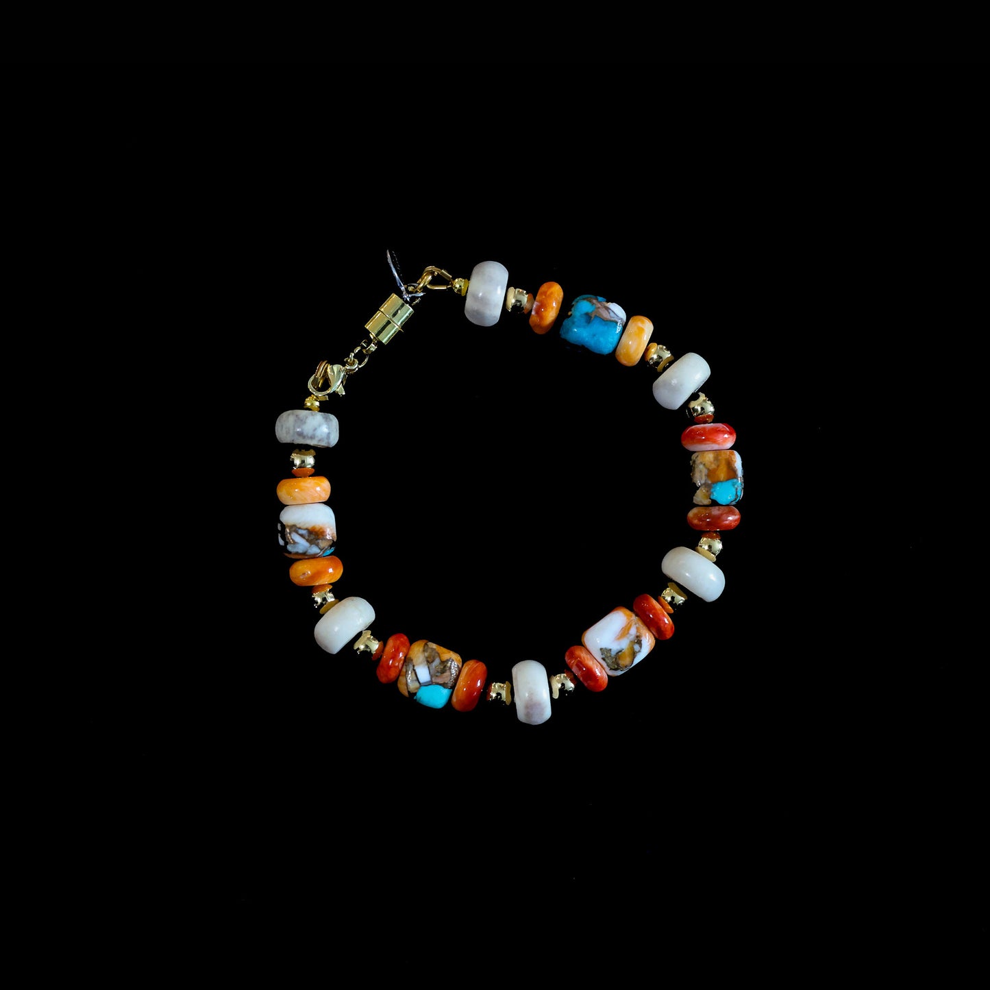 7" Kingman Spiny Oyster Turquoise Bracelet with Gold Magnetic Clasp 160